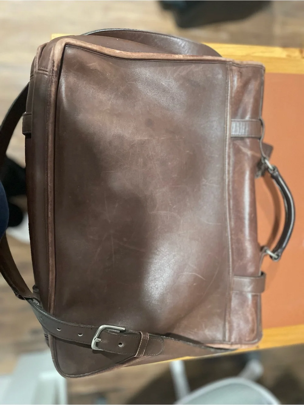 Coach Men's Dark Brown Leather Briefcase with Embossed Logo